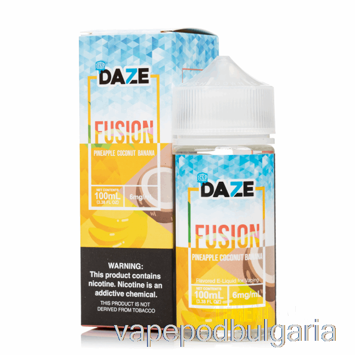 Vape 10000 Дръпки Iced ананас кокос банан - 7 Daze Fusion - 100ml 0mg